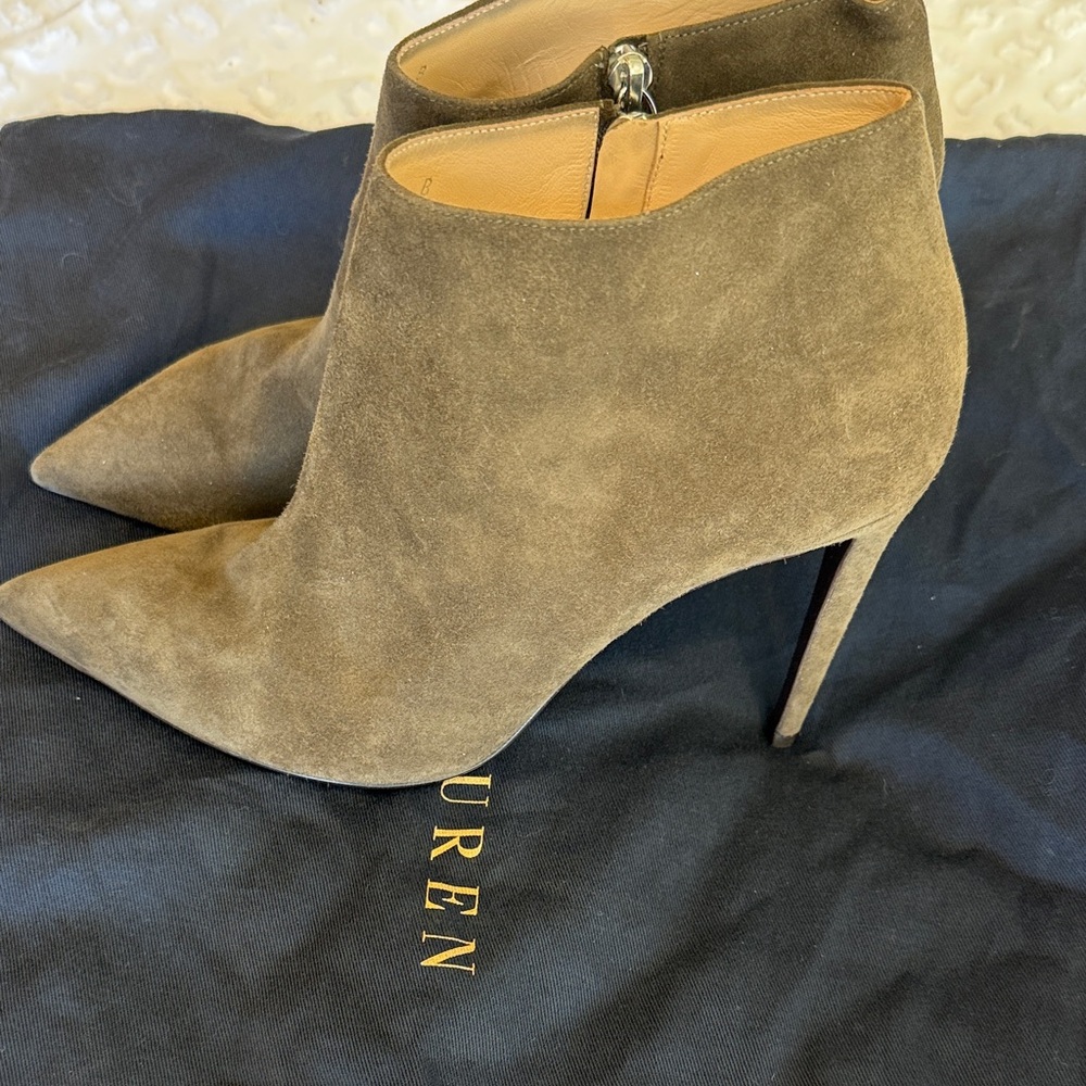 Ralph Lauren Purple Label Olive Green Suede Booties - Picture 2 of 6